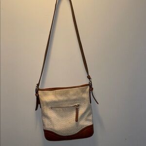Coach Cream and Brown Crossbody Bag with Structured Design